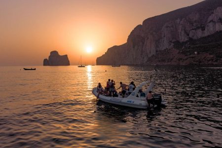 From Cala Domestica: dinghy sunset aperitif in Porto Flavia